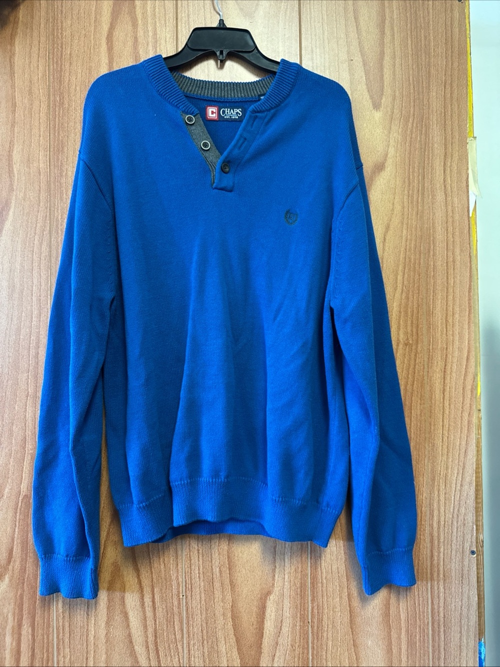 Chaps Blue 1/4 Button Pullover Sweater Jacket L Large 100% Cotton Heavy Weight